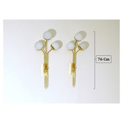Applique Art. 1802 - 3 DIFFUSERS in Opaline Glass - Brass Structure 